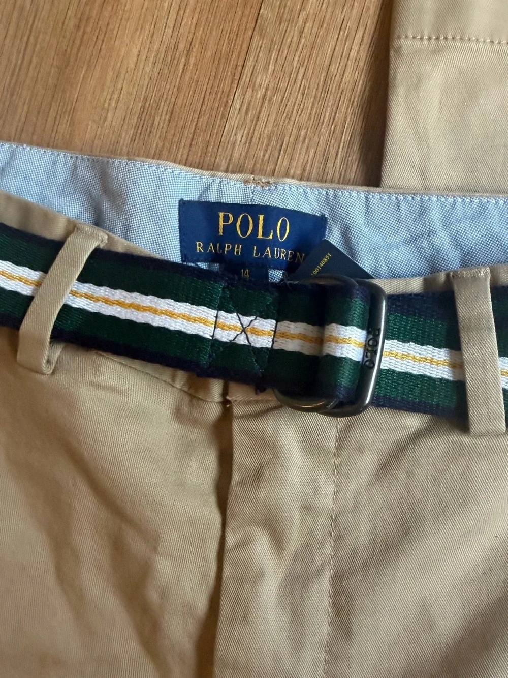 Polo by Ralph Lauren Khaki Straight-Leg Chinos with Green Striped Belt